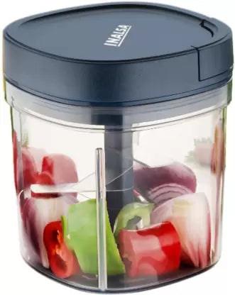 Inalsa Manual Chopper Chop It XL - Six Layer SS Chopping Blade | Coarse, Medium, Fine for All Types of Chopping | 900 ml Capacity | Anti Skid Base (Navy Blue, Plastic)