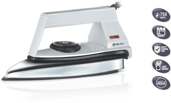BAJAJ Glider 750-Watt Dry Iron (White, Silver)