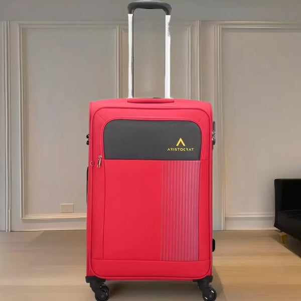 ARISTOCRAT Air Plus Polyester Softsided 69cm Medium size 4 Spinner Wheels Red Trolley Check-in Suitcase - 27 Inch