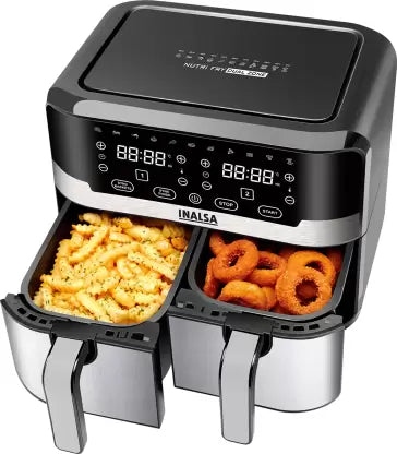 INALSA Air Fryer Nutri Fry Dual Zone-2100 W 10L with Sync Basket & Finish Features 11 Versatile Programs Touch Control & Digital Display