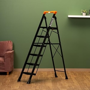 Bonkaso Alloy Steel Climb Master 6-Step Foldable Heavy Duty Ladder for Home, Indoor and Outdoor Purpose with Anti-Slip and Advanced Locking System - (