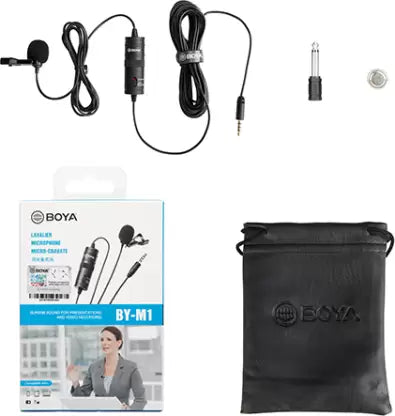 BOYA By-m1 3.5mm Electret Condenser Microphone with 1/4" Adapter for Smartphones, DSLR, Camcorders Microphone