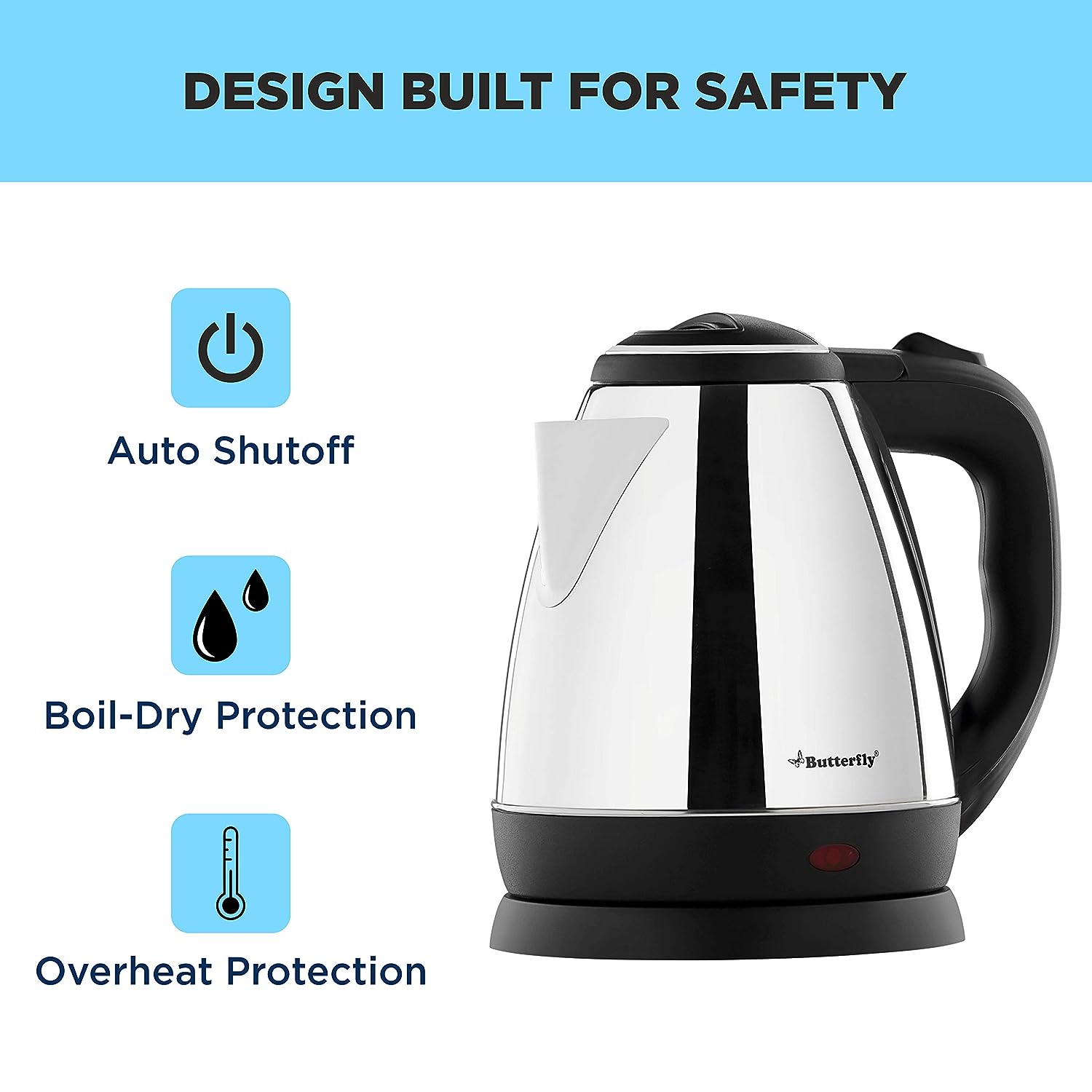 Butterfly EKN 1.5-Litre Electric Kettle (Silver with Black)