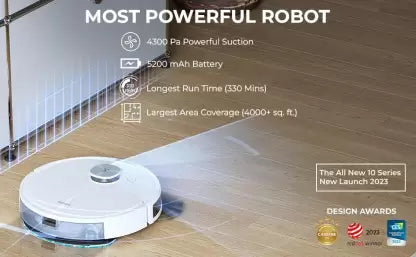 ECOVACS DEEBOT N10 Robotic Floor Cleaner (WiFi Connectivity, Google Assistant and Alexa)