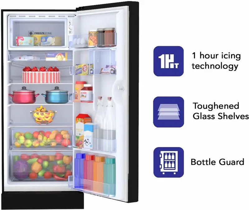 Haier 190 L Direct Cool Single Door 3 Star Refrigerator(Black Spiral Glass, HRD-2103PSG-P)