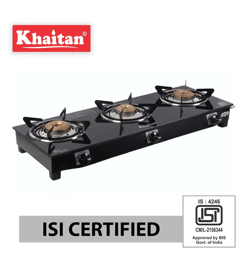 KHAITAN 3 BURNER GLASS GAS STOVE