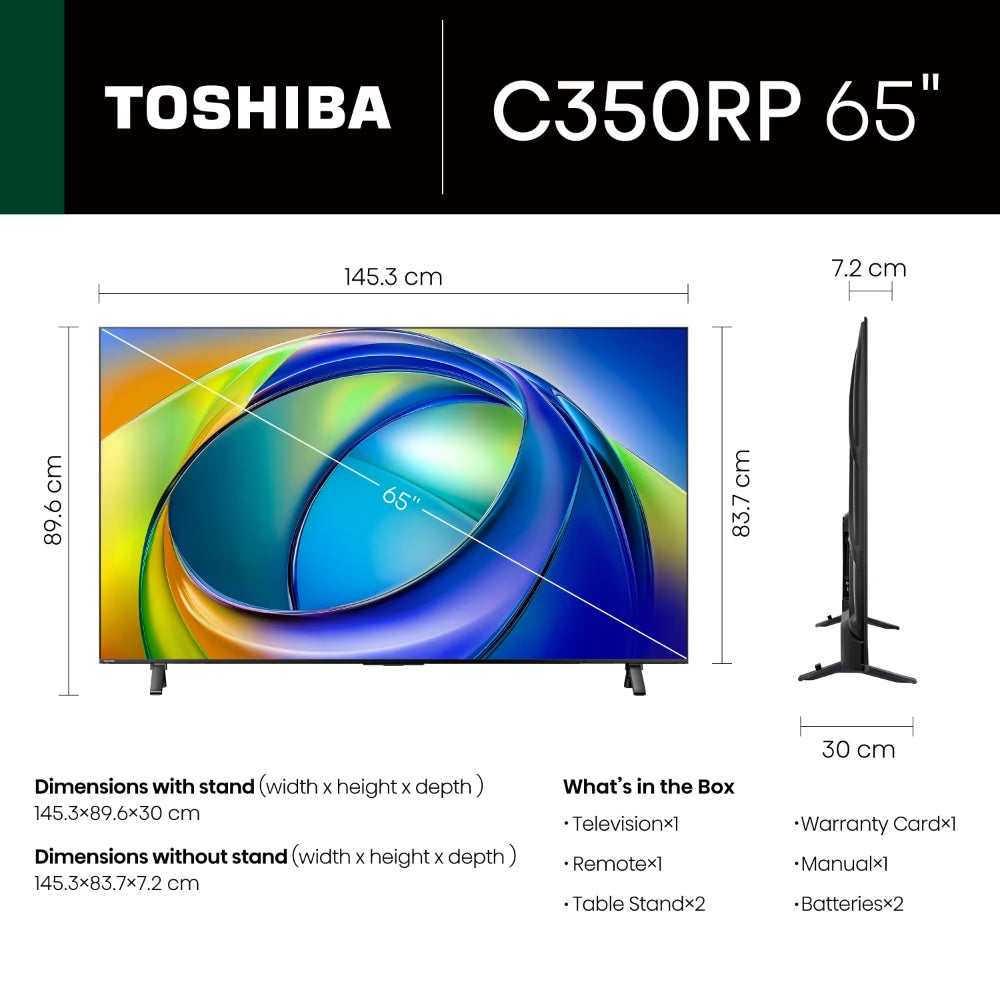 Toshiba 165.1 cm (65 Inch) 4K Ultra HD TV, 65C350RP