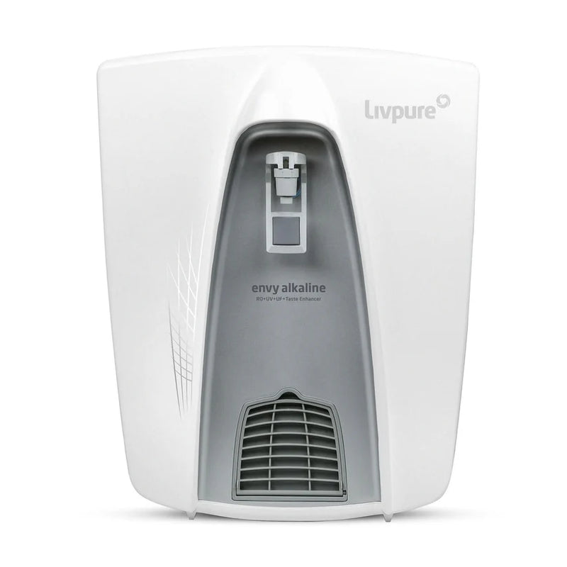 Livpure Envy RO + UV + UF + Mineraliser Water Purifier for Home, 8 L Storage Tank, suitable for borewell, tanker and municipal water, (White/Black), Company Refurb unit with Brand