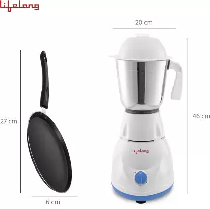 Lifelong LLCMB03 500 W Mixer Grinder (White, 3 Jars) & Non stick Tawa Super Combo