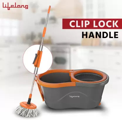 Lifelong Plastic Spin Floor Mop Set With Bucket & 360 Degree Spinner, Microfiber Refills Mop Set