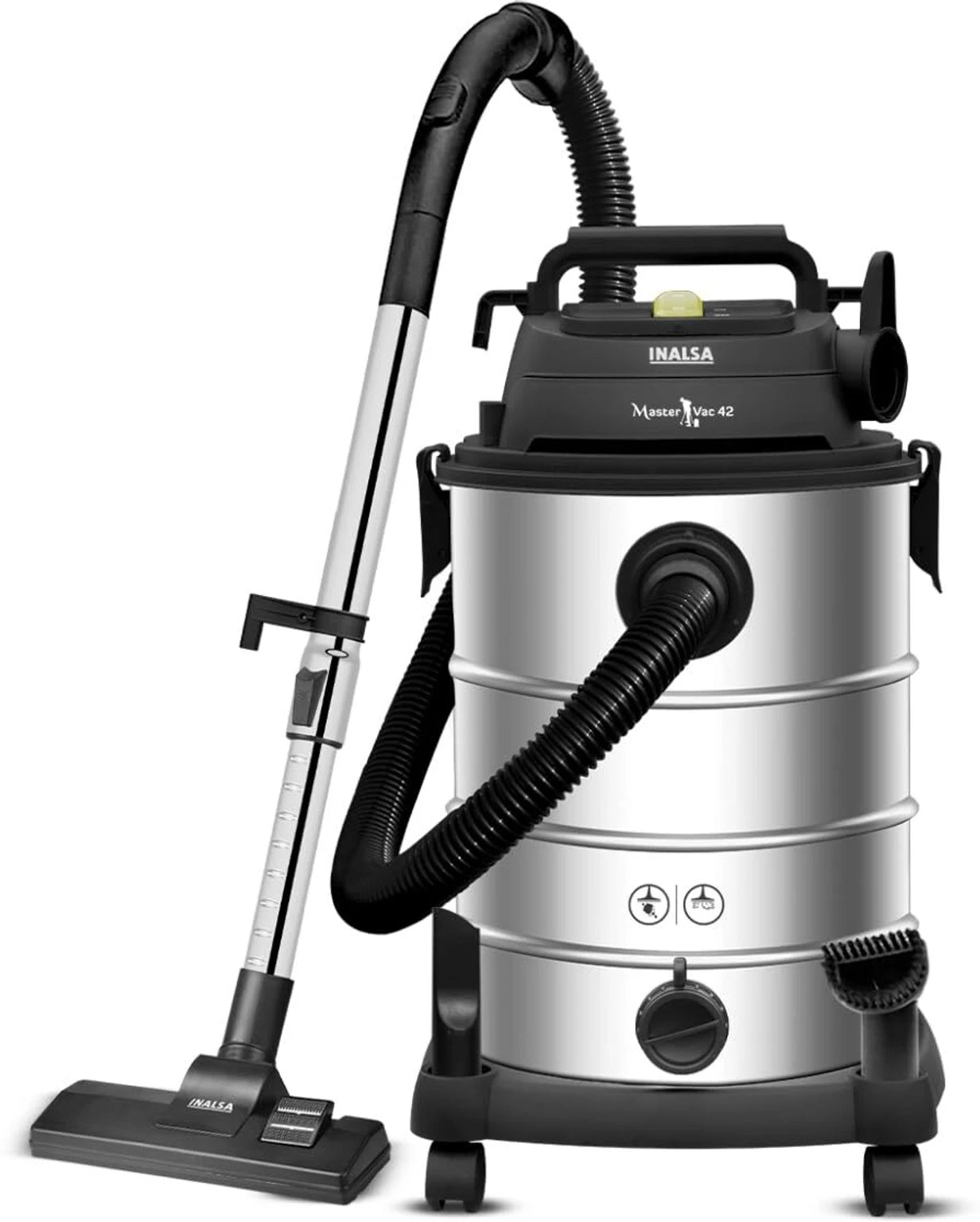 Inalsa MasterVac 42|Blower Function|1700W|42ltr|28 kPa Suction|Heavy Duty Wet & Dry Vacuum Cleaner (Black/Silver)