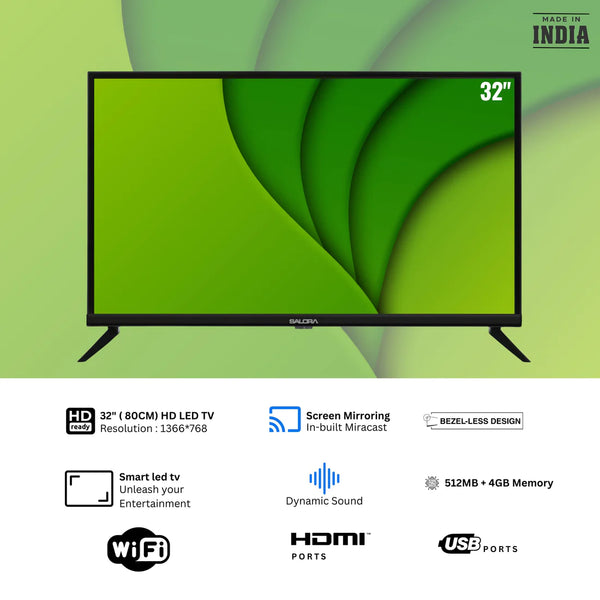 Salora 80 Cm (32 Inches) HD Ready Smart LED TV, SLV-4324 SFE (Black) | Brand New Seal Packed