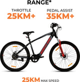 Ninety one Meraki 6Ah Battery 250Watts IP65 BLDC Motor Front Suspension | Alpha Red Black 27.5 inches Single Speed Lithium-ion (Li-ion) Electric Cycle