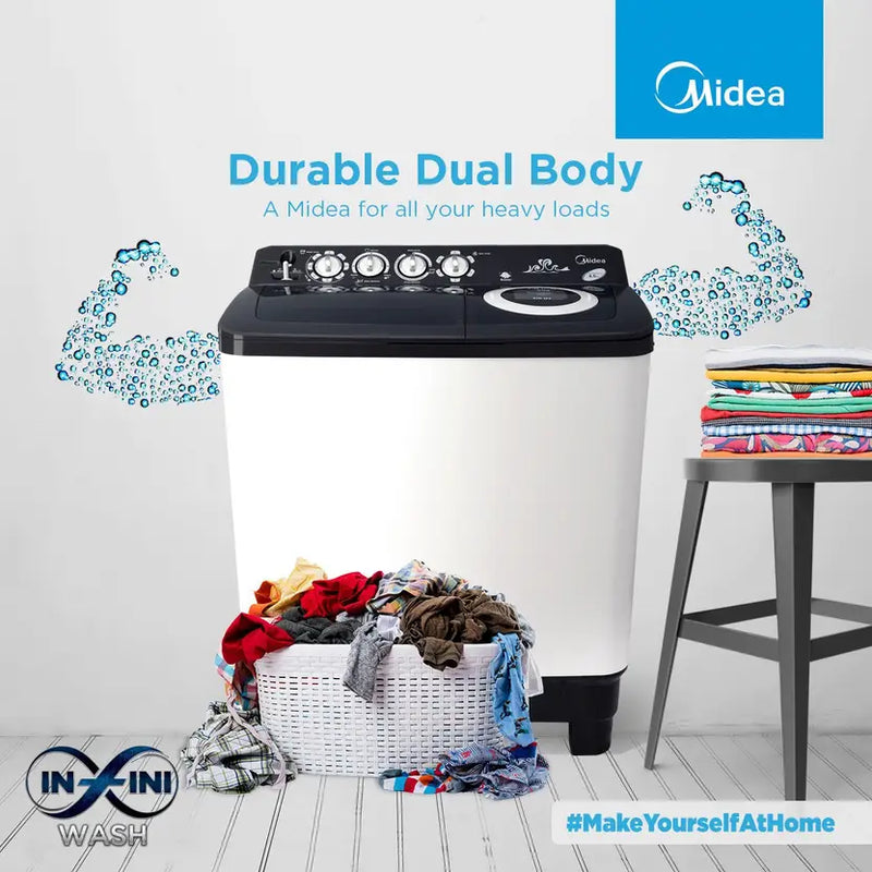 Midea Washing Machine Semi Automatic 9.5Kg Glass Lid Black White(MWMSA095GPG(KW)