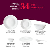Larah by Borosil Pack of 34 Opalware Fauna Galaxy Series Dinner Set (Microwave Safe)