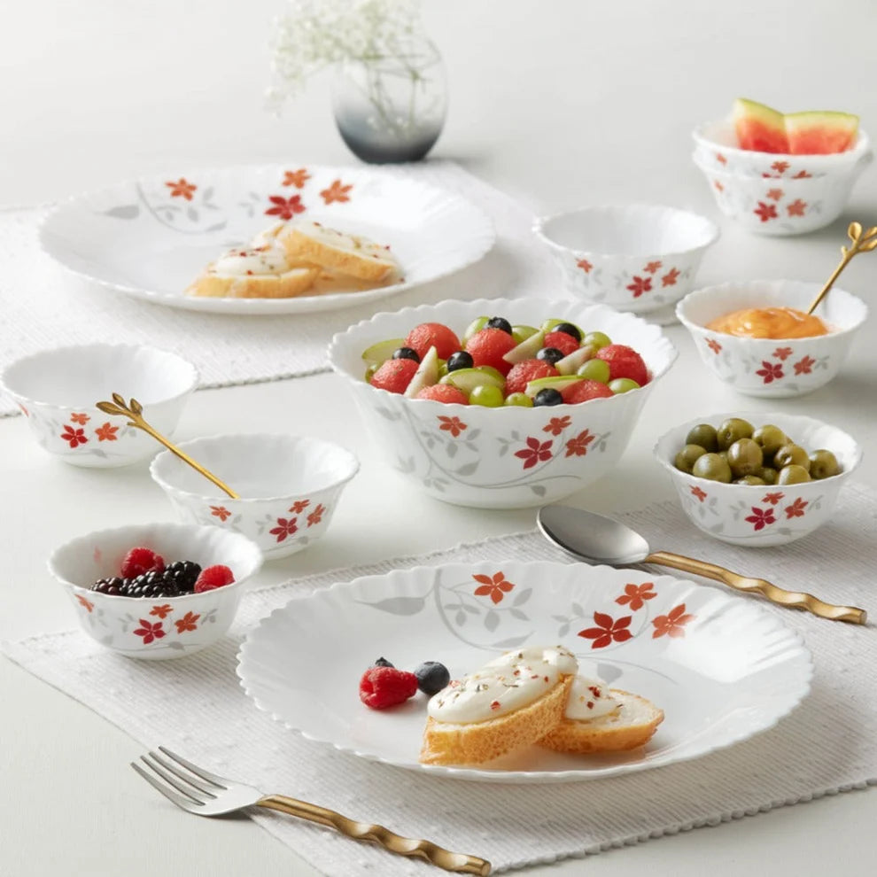 Larah by Borosil Pack of 34 Opalware Rosalie Galaxy Series Dinner Set (Microwave Safe)