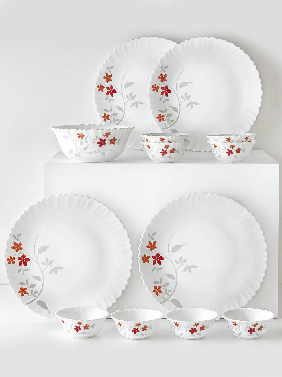 Larah by Borosil Pack of 34 Opalware Rosalie Galaxy Series Dinner Set (Microwave Safe)