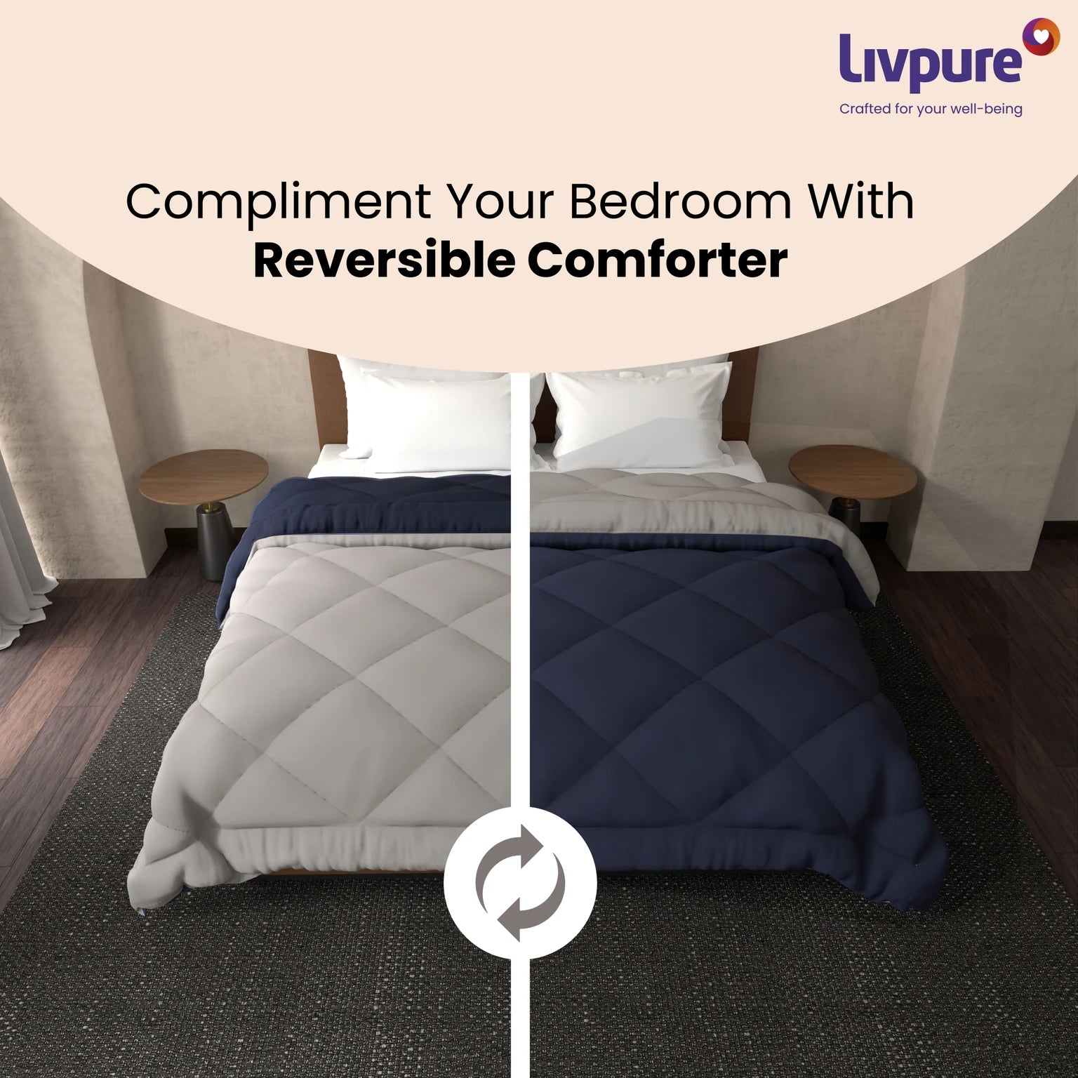 Livpure Comforter-Navy Blue-steel grey-Single:56x86 LSH-CFT-CFN111