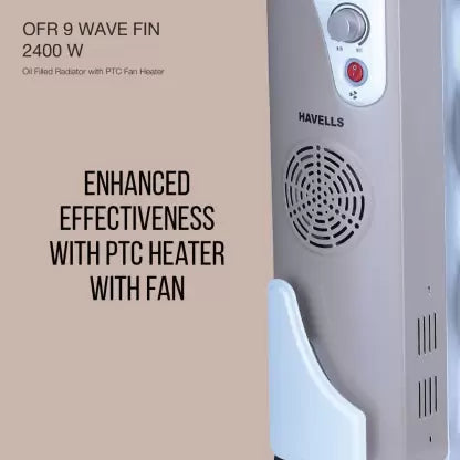 HAVELLS OFR 9 WAVE FIN WITH FAN BEIGE 2400 W (GHROFAEC240) Oil Filled Room Heater