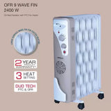 HAVELLS OFR 9 WAVE FIN WITH FAN BEIGE 2400 W (GHROFAEC240) Oil Filled Room Heater