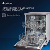 MOTOROLA MOTODW12PS Free Standing 12 Place Settings with UV Sterilisation, Flexi Rack, Low Decibel Wash Dishwasher