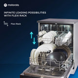 MOTOROLA MOTODW12PS Free Standing 12 Place Settings with UV Sterilisation, Flexi Rack, Low Decibel Wash Dishwasher