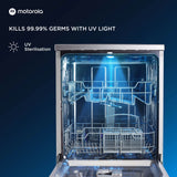 MOTOROLA MOTODW12PS Free Standing 12 Place Settings with UV Sterilisation, Flexi Rack, Low Decibel Wash Dishwasher