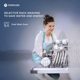 MOTOROLA MOTODW12PS Free Standing 12 Place Settings with UV Sterilisation, Flexi Rack, Low Decibel Wash Dishwasher