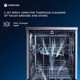 MOTOROLA MOTODW12PS Free Standing 12 Place Settings with UV Sterilisation, Flexi Rack, Low Decibel Wash Dishwasher