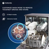MOTOROLA MOTODW12PS Free Standing 12 Place Settings with UV Sterilisation, Flexi Rack, Low Decibel Wash Dishwasher