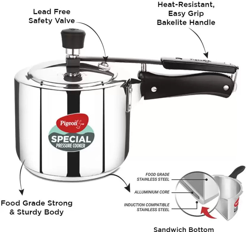 Pigeon by Stovekraft Special Stainless Steel 3 L Induction Bottom Pressure Cooker