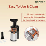 Faber Cold Press Slow Juicer FSJ 150 R, 150W, fruits, vegetables and leafy greens juicing, nut milk extraction, multiple juices at one touch||150W||2 year warranty || 60 RPM slow juice motor, Black
