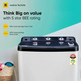 realme TechLife 7 kg 5 Star Rating Semi Automatic Top Load White, Black