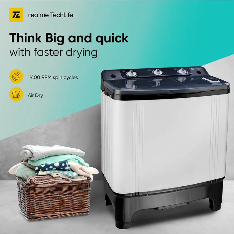 realme TechLife 7 kg 5 Star rating Semi Automatic Top Load Washing Machine White, Black (Touched Up)