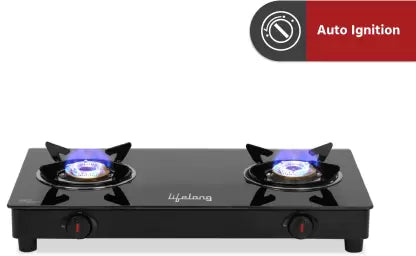 Lifelong LLGS602 Glass Automatic Gas Stove 2 Burner