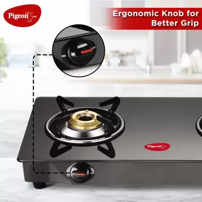 Pigeon Combo - Brunet Cooktop + Flat tawa 250 + Fry Pan 240 Glass Manual Gas Stove 2 Burner