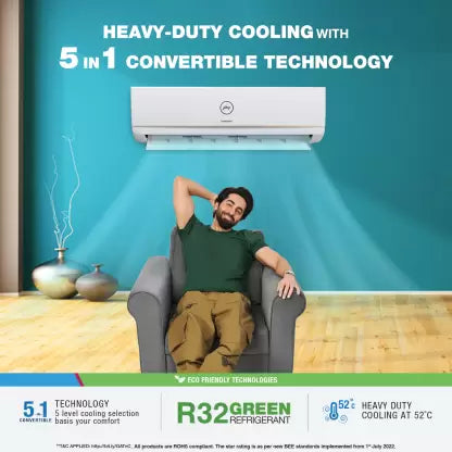 Godrej 5-In-1 Convertible Cooling 2023 Model 1.5 Ton 3 Star Split Inverter With Heavy Duty Cooling at Extreme Temperature AC - White