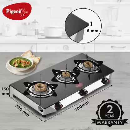 Pigeon Special Cooktop Glass Manual Gas Stove (3 Burners)