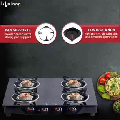 Lifelong ISI Certified Glass Manual Gas Stove