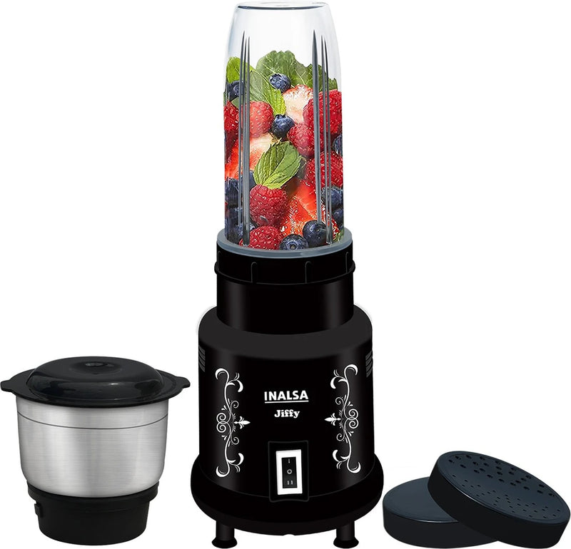 Inalsa Nutri Mixer - Jiffy 400 W Juicer Mixer Grinder (- Jiffy| Grinder & Blender | Powerful 400W Motor | Multipurpose Jar | 2 Jars | Black)