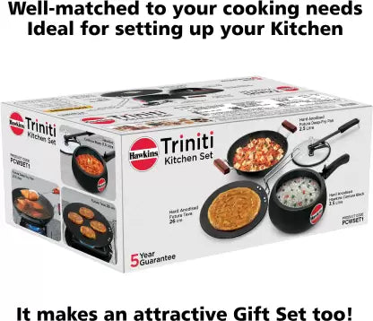 Hawkins Triniti Kitchen Set - Pressure Cooker, Kadhai, Tava Combo (PCWSET1) Cookware Set