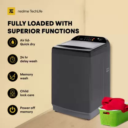 realme TechLife 11 kg MegaWash Range Fully Automatic Top Load Washing Machine with In-built Heater Black, Grey