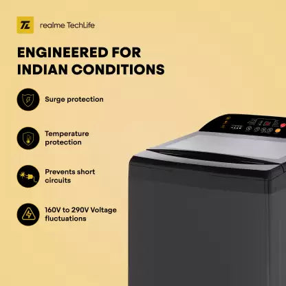 realme TechLife 11 kg MegaWash Range Fully Automatic Top Load Washing Machine with In-built Heater Black, Grey