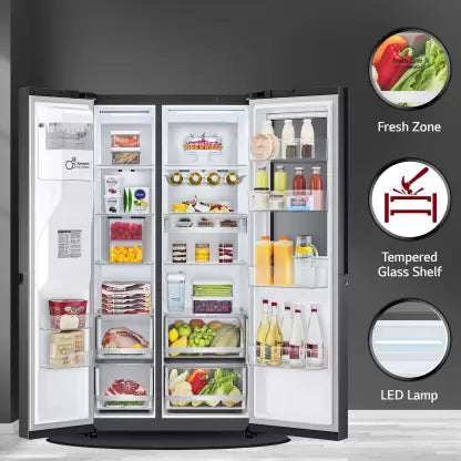 LG 635 L Frost Free Side by Side Refrigerator with Insta View Door-In-Door, AI ThinQ (Wi-Fi), Door Cooling+ & Hygiene Fresh+ (Matt Black, GL-X257AMCX)