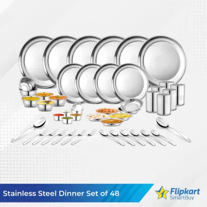 Flipkart SmartBuy Pack of 48 Stainless Steel Kitchen for Home | Heavy Gauge Dinner Set