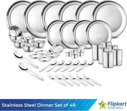 Flipkart SmartBuy Pack of 48 Stainless Steel Kitchen for Home | Heavy Gauge Dinner Set