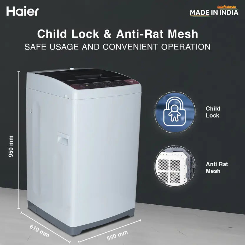 Haier 8 Kg 5 Star Fully Automatic Top Load Washing Machine with Oceanus Wave Drum, Magic Filter, 8 Wash Programs (HWM80-AE, Titanium Grey, Stainless Steel Drum, 15 Mins Quick Wash)