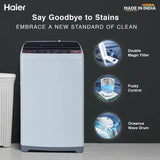 Haier 8 Kg 5 Star Fully Automatic Top Load Washing Machine with Oceanus Wave Drum, Magic Filter, 8 Wash Programs (HWM80-AE, Titanium Grey, Stainless Steel Drum, 15 Mins Quick Wash)