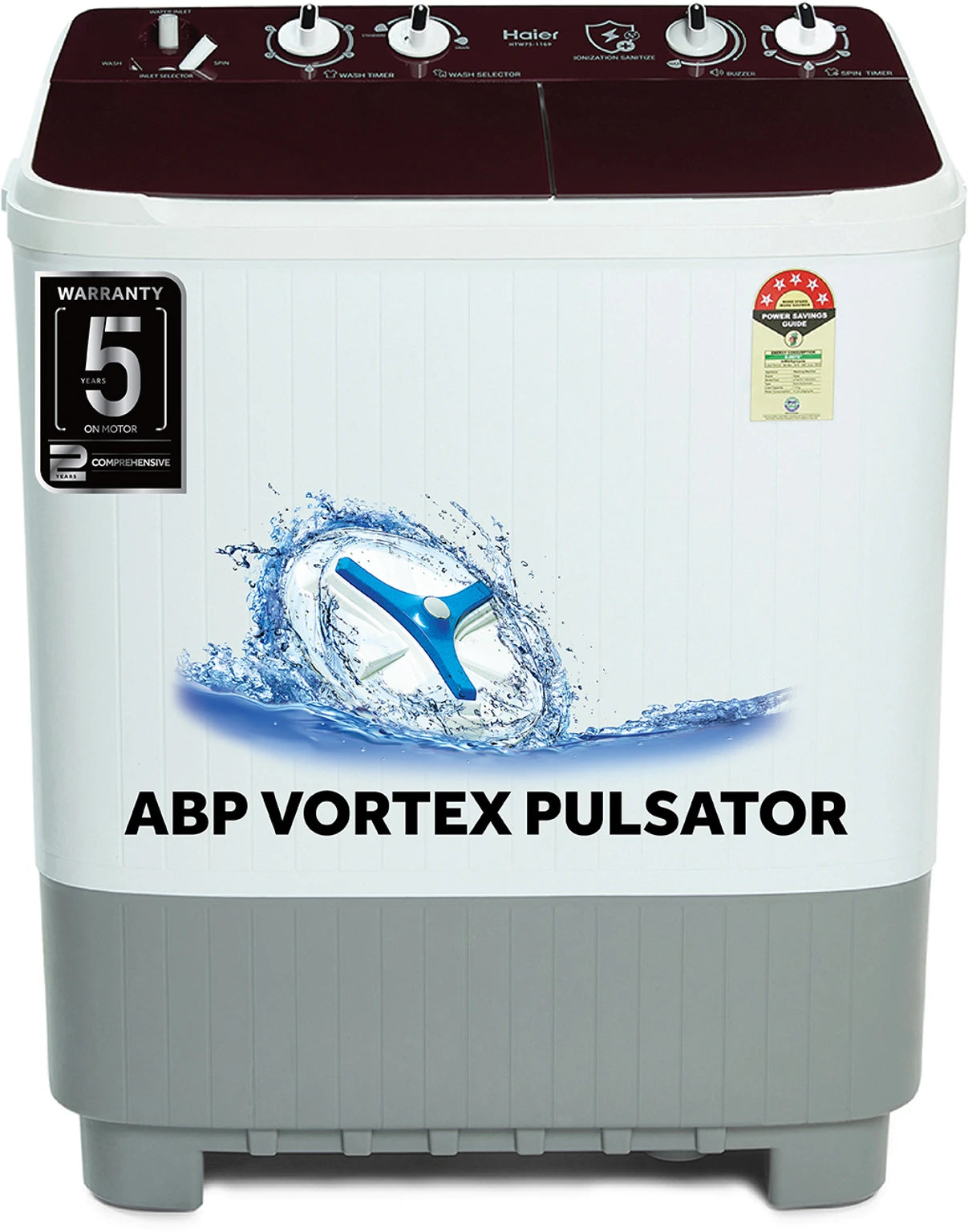 Haier 7.5 kg Semi Automatic Top Load Multicolor (HTW75-186BK)