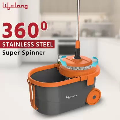 Lifelong LLMOP903 Steel spin MOP with Big Wheels & Dust Collector Mop Set